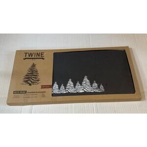 NEW Rustic Holiday Evergreen Slate Stone Cheese Serving Board Tray with Chalk